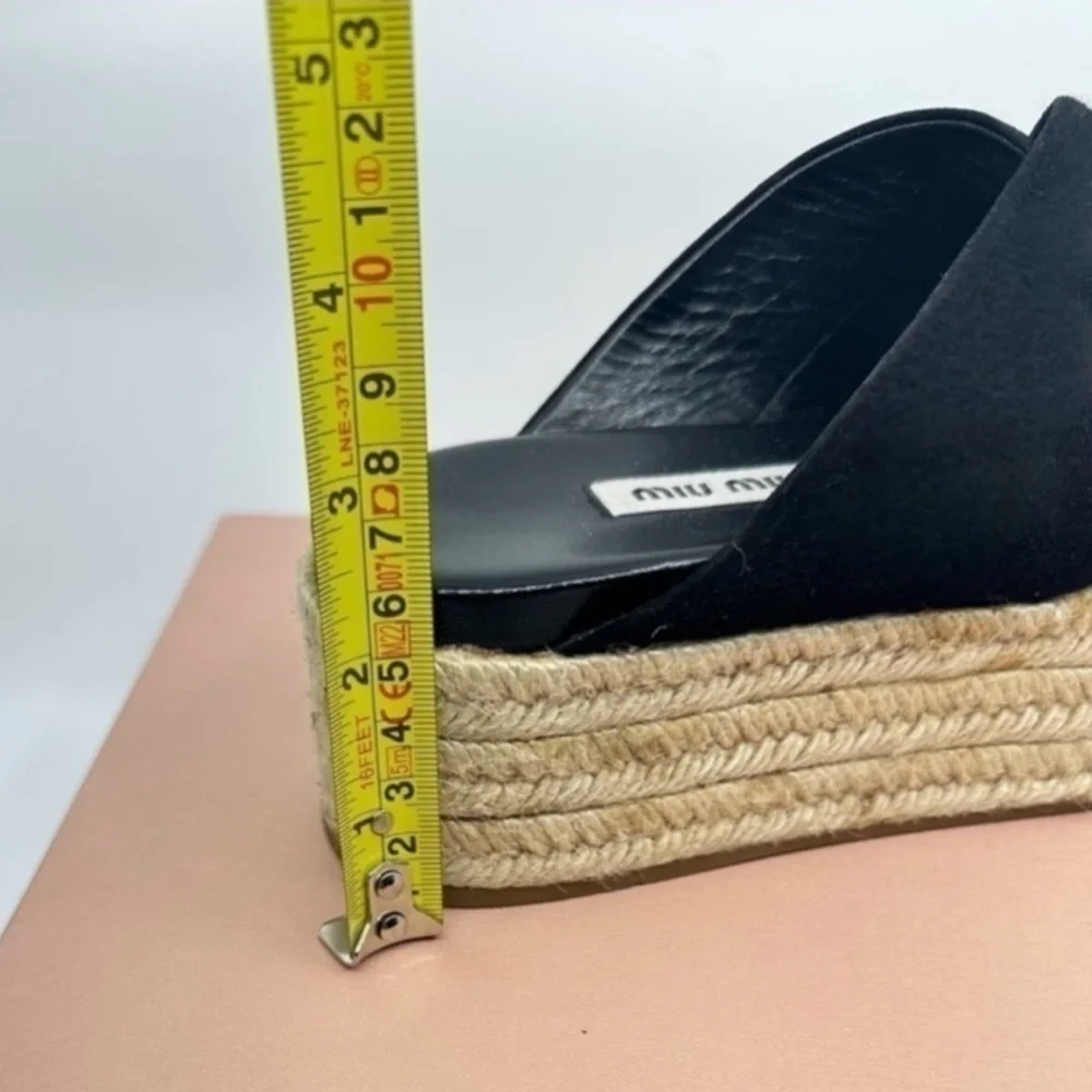 MIU MIU Suede Espadrille Platform Slip on Slides Sandals Black size 8 NEW